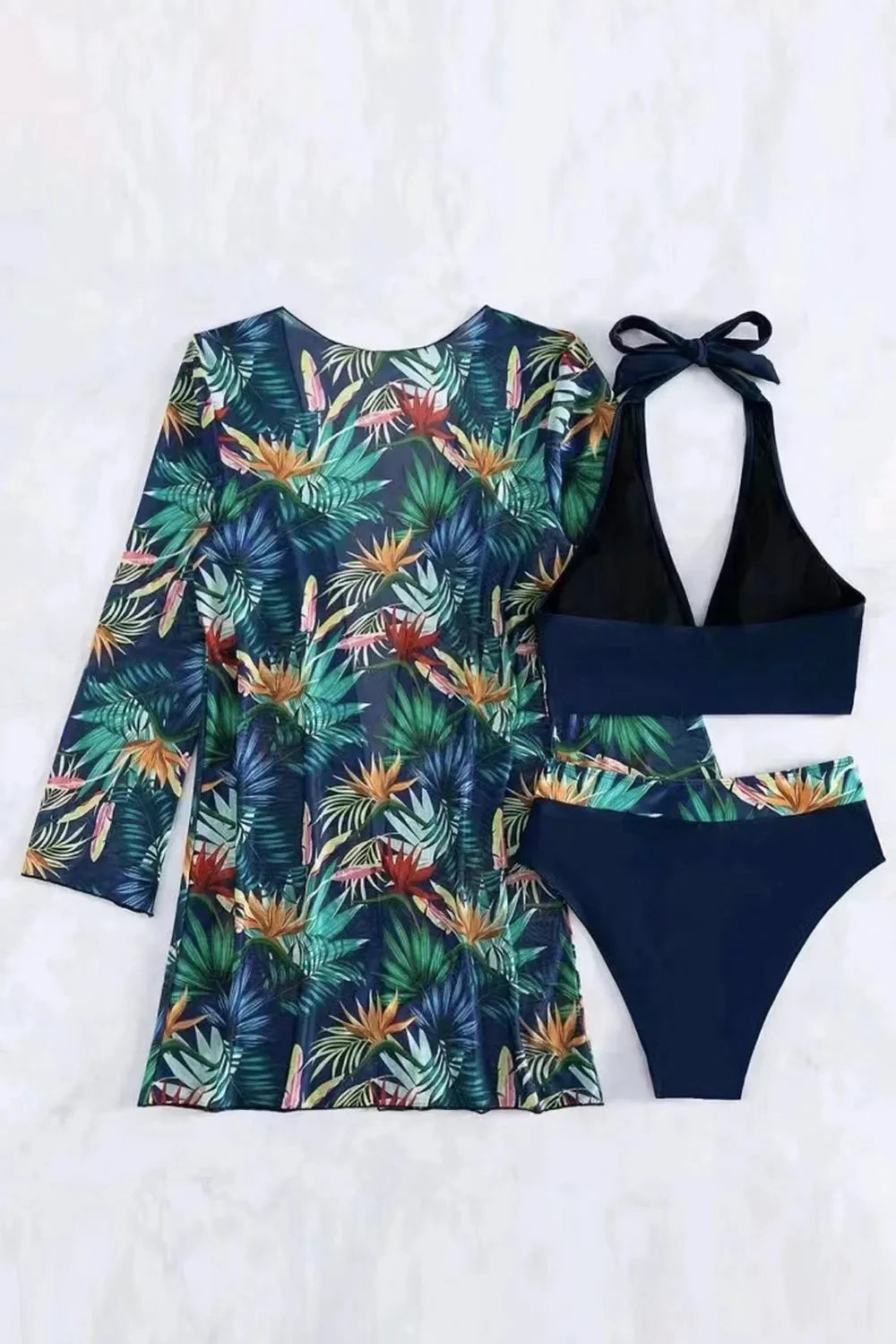 Printed Halter Neck Three-Piece Swim Set by Trendsi