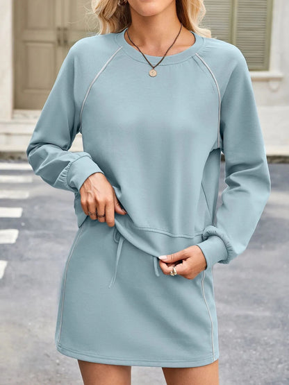Round Neck Raglan Sleeve Top and Skort Set by Trendsi