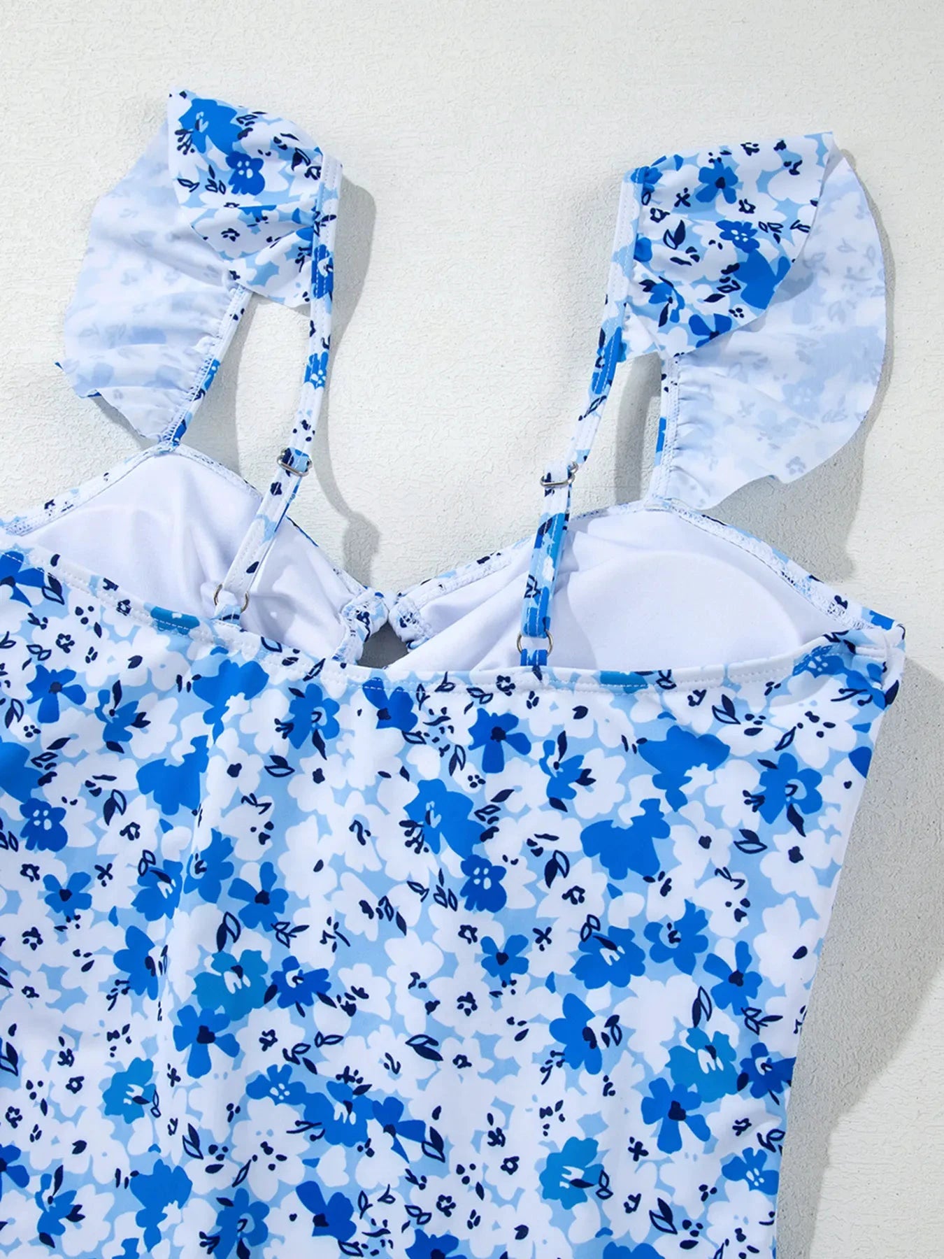 Floral Ruffled Strap Lace-up Hollow Out One Piece Swimsuit by Trendsi