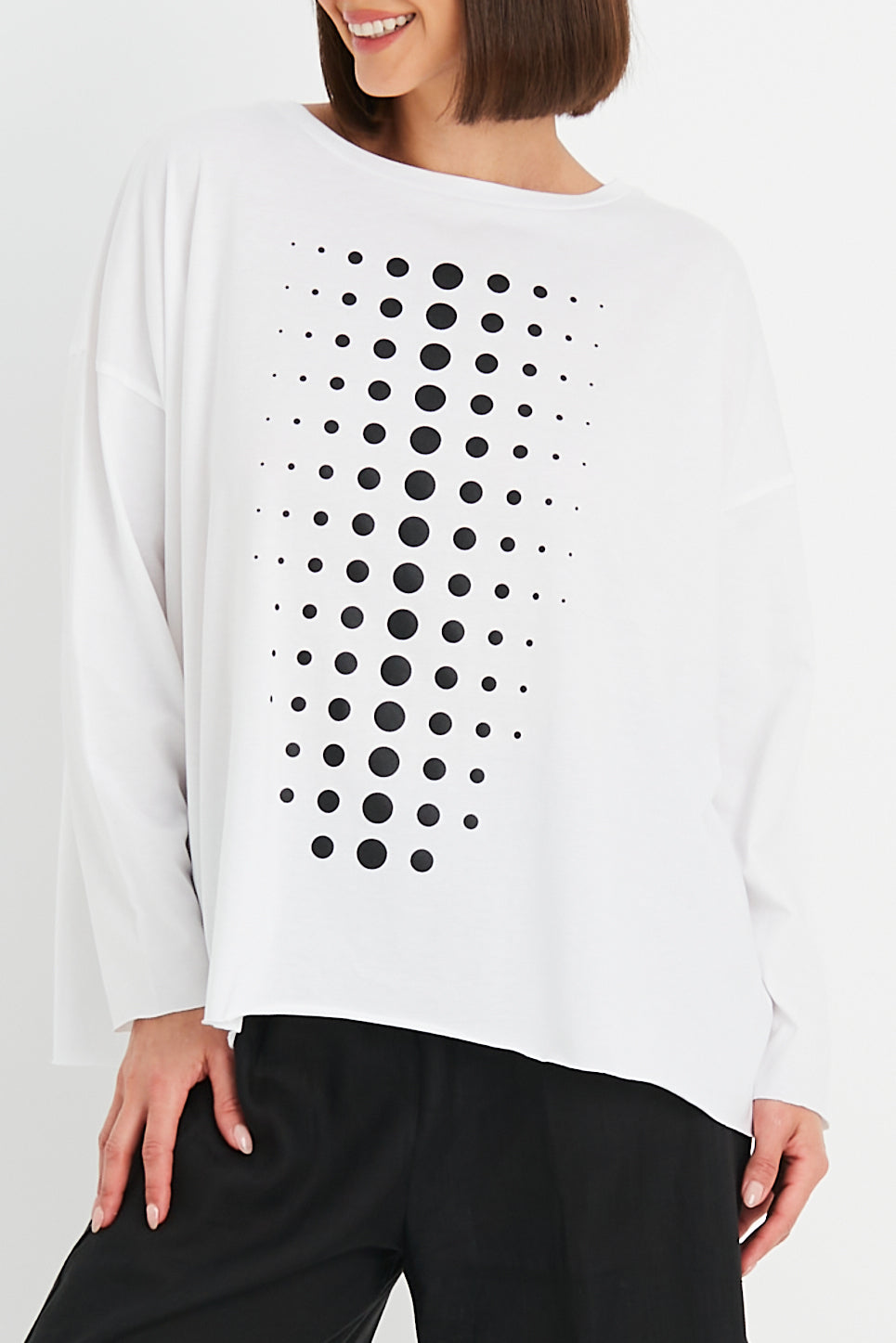 Pima Cotton Dot Dot Dot Luxury Boxy T-Shirt - White/Black