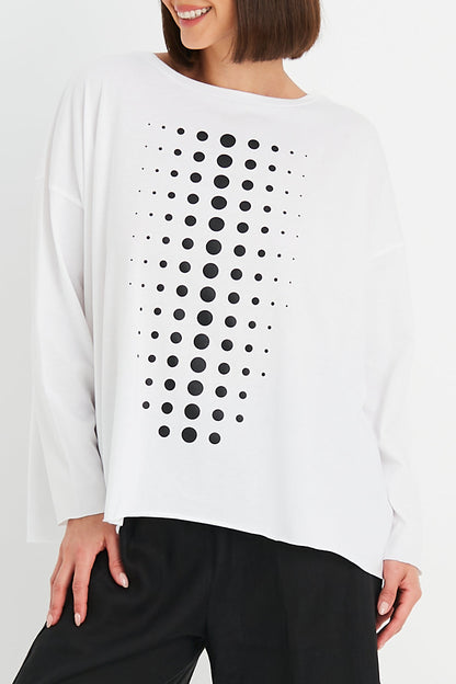 Pima Cotton Dot Dot Dot Luxury Boxy T-Shirt - White/Black