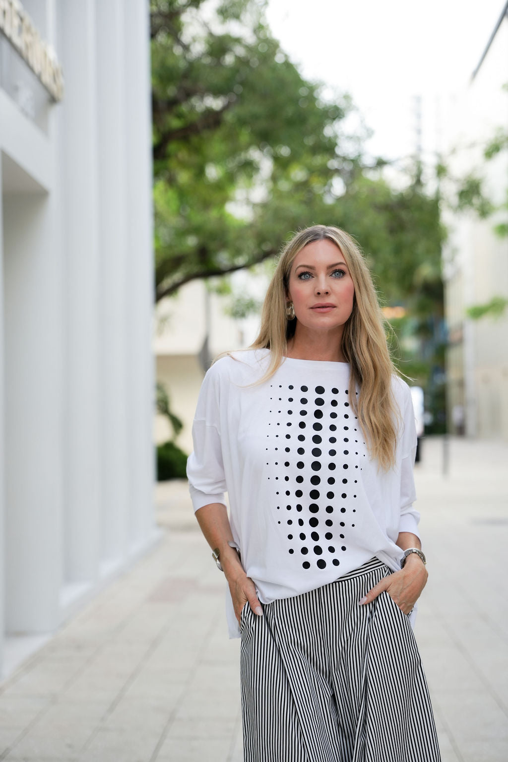 Pima Cotton Dot Dot Dot Luxury Boxy T-Shirt - White/Black