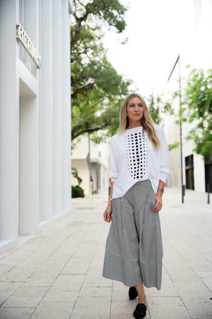 Pima Cotton Dot Dot Dot Luxury Boxy T-Shirt - White/Black