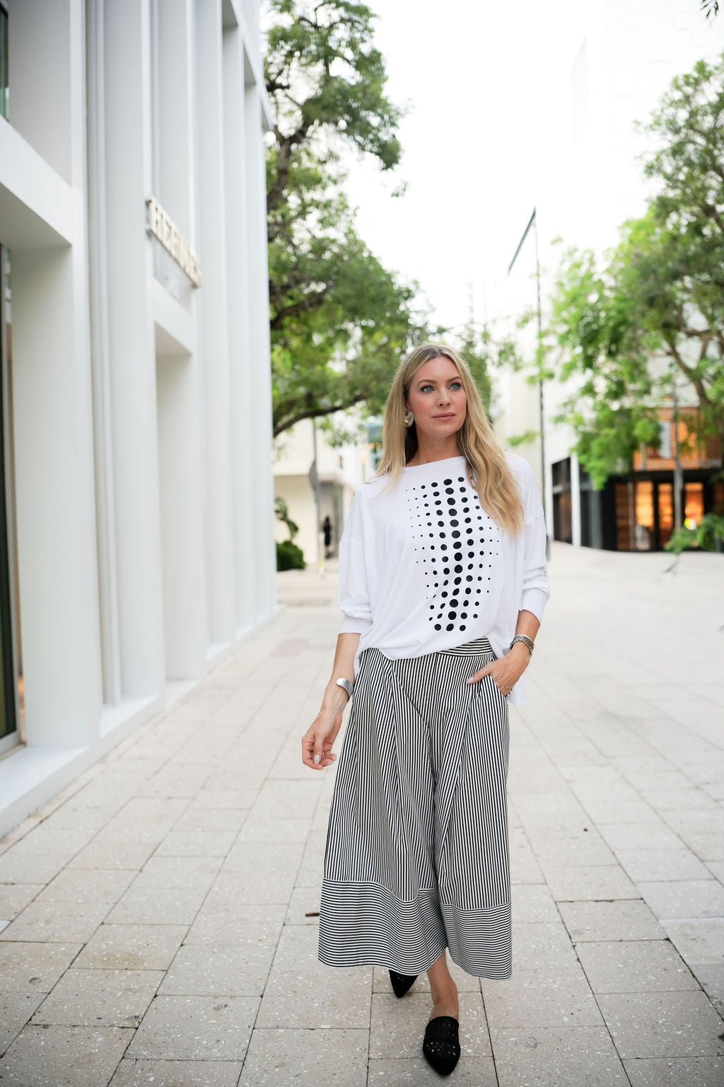 Pima Cotton Dot Dot Dot Luxury Boxy T-Shirt - White/Black