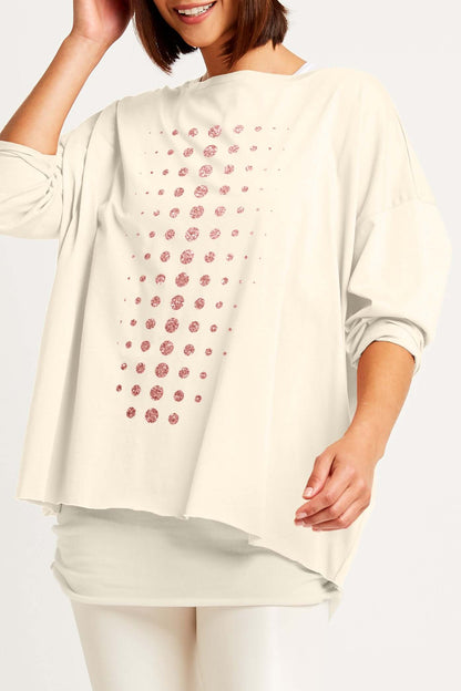 Pima Cotton Metallic Dot Dot Dot Luxury Boxy T-Shirt - Stone/Rose GoldF