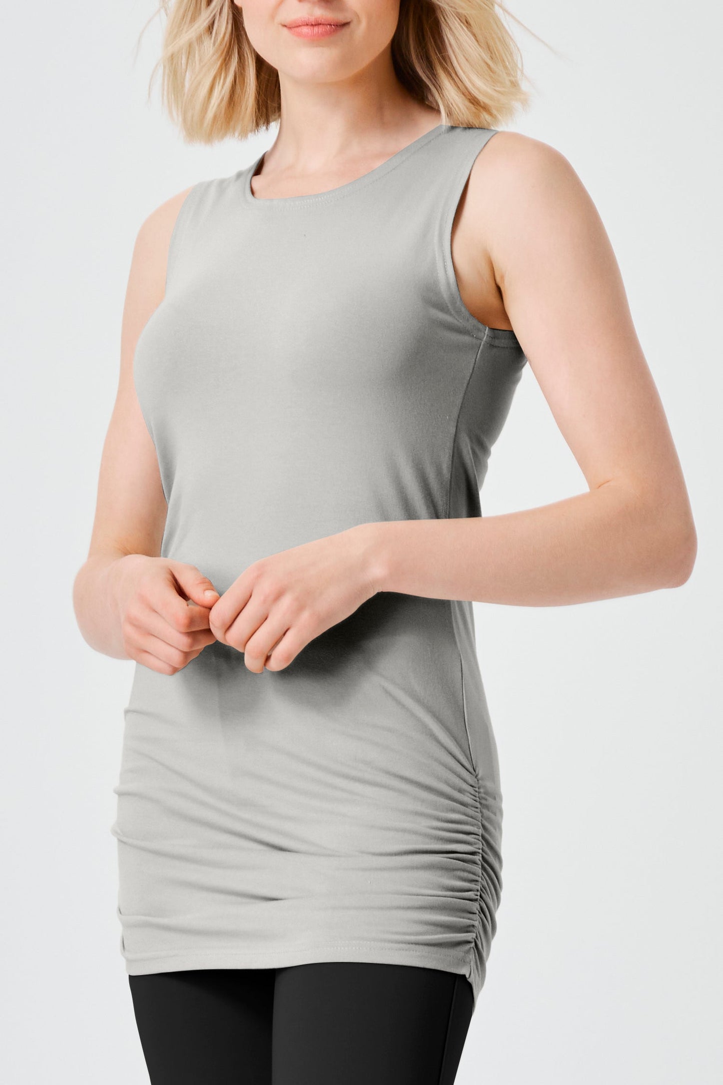 Cotton Lycra Ruche Tank - Putty