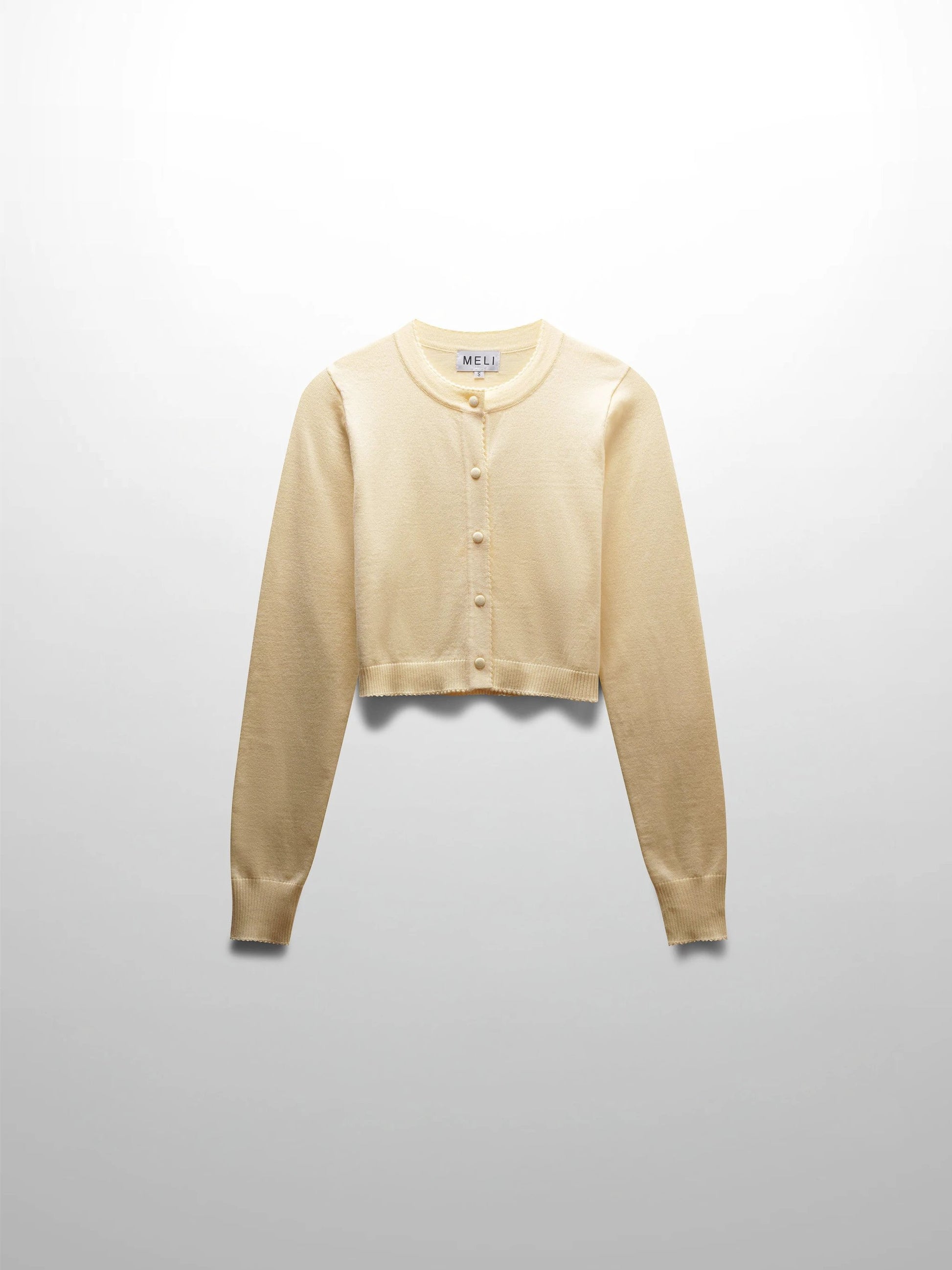 Trim Detail Crew Crop Cardigan-Yellow by MELI