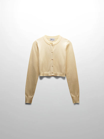 Trim Detail Crew Crop Cardigan-Yellow by MELI