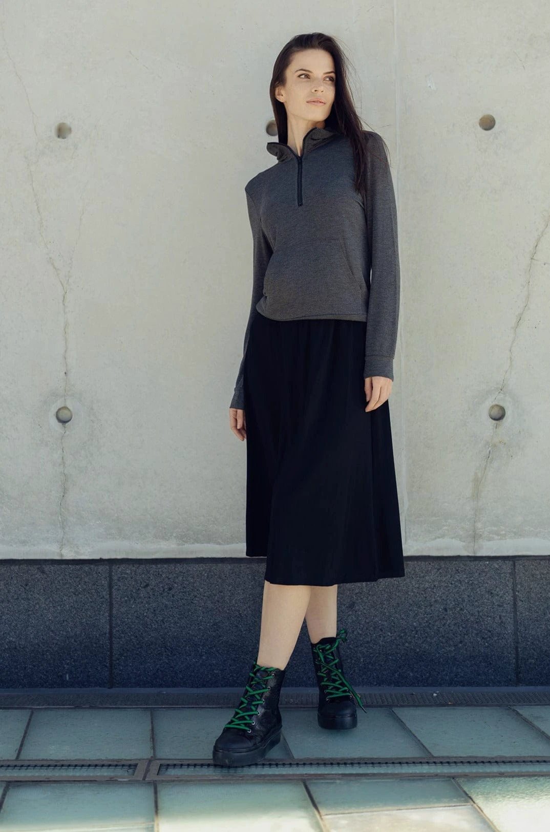 SIGNATURE ZIP TEE-CHARCOAL GREY by MELI