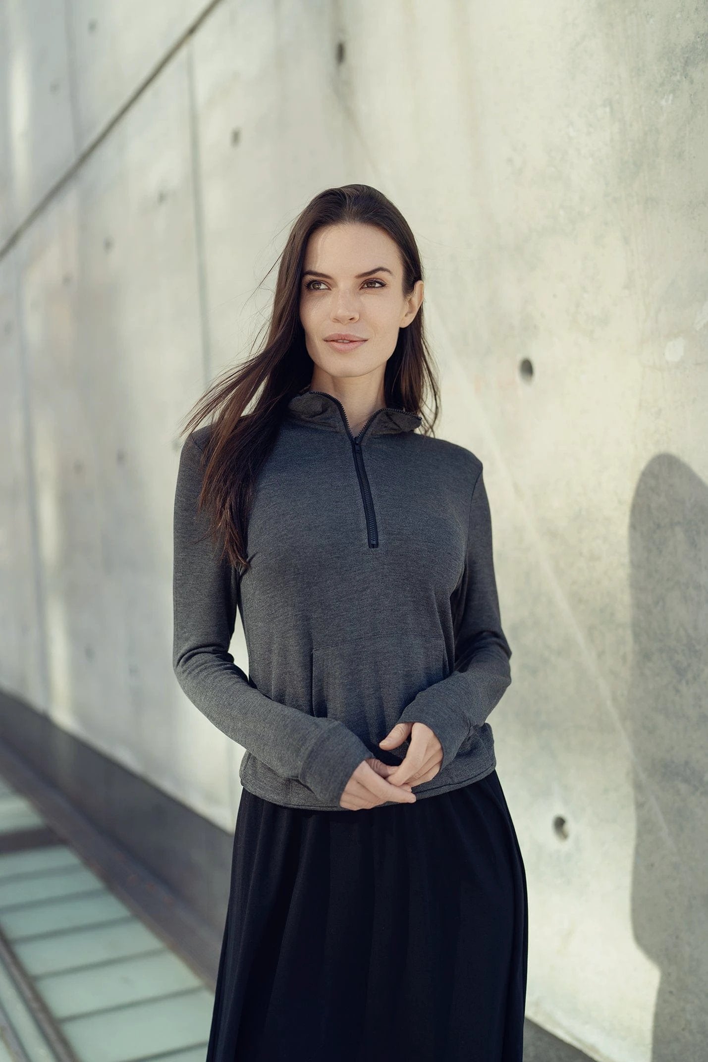 SIGNATURE ZIP TEE-CHARCOAL GREY by MELI