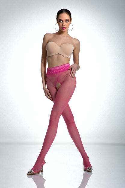 Amour Hip Lace Pink Bonbon Open Crotch Pantyhose 30DEN