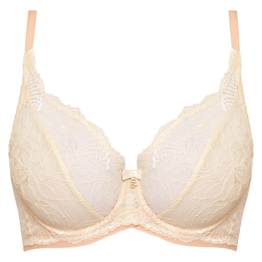Samanta Anabelle Biscuit Sheer Lace Plunge Underwire Bra