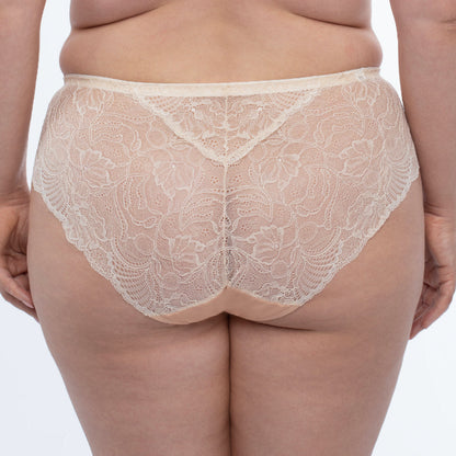 Samanta Anabelle Biscuit Sheer Mesh Tulle Embroidered Brief Panty