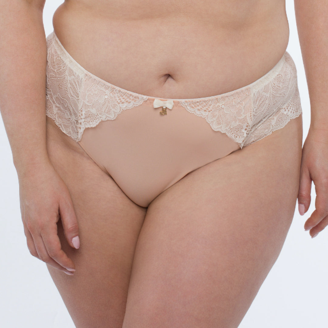 Samanta Anabelle Biscuit Sheer Mesh Tulle Embroidered Brief Panty