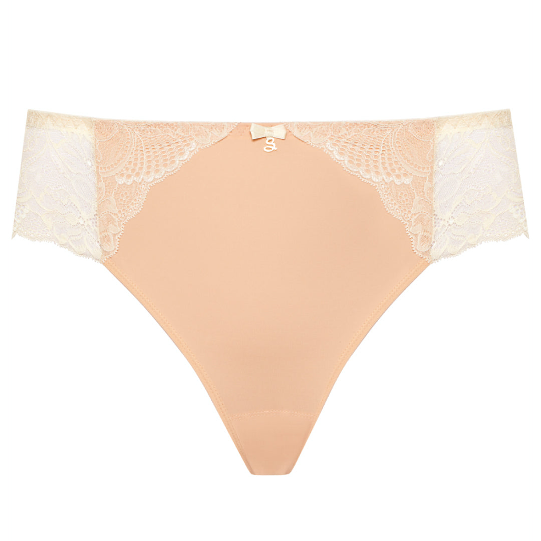 Samanta Anabelle Biscuit Sheer Mesh Tulle Embroidered Brief Panty