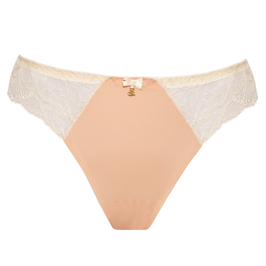 Samanta Anabelle Biscuit Sheer Mesh Tulle Embroidered Tanga Panty-3