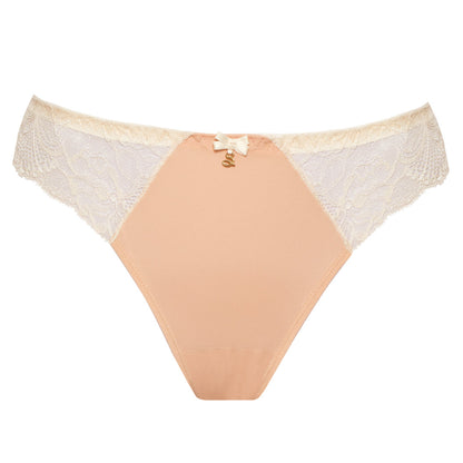 Samanta Anabelle Biscuit Sheer Mesh Tulle Embroidered Tanga Panty-3