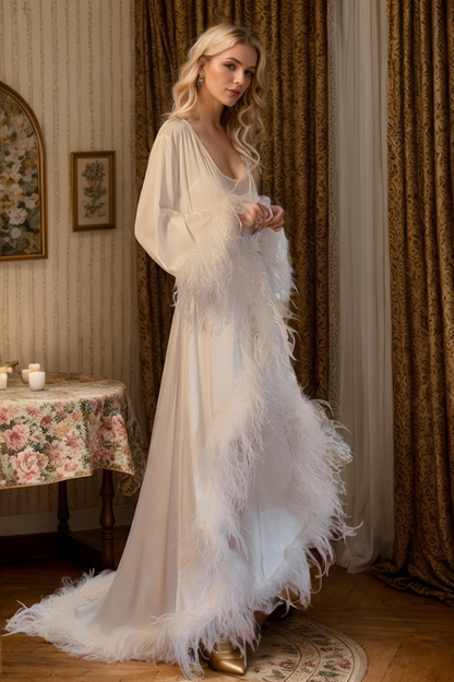 Vivienne Plume Satin Bridal Robe with Train