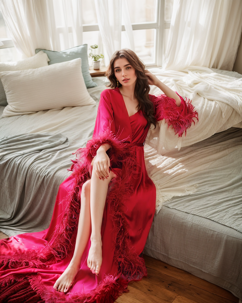 Vivienne Plume Satin Bridal Robe with Train