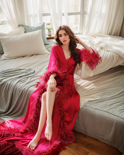 Vivienne Plume Satin Bridal Robe with Train