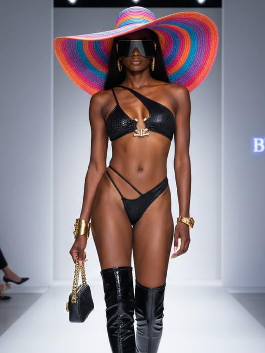Nerissa Arc Asymmetric Bikini – Black