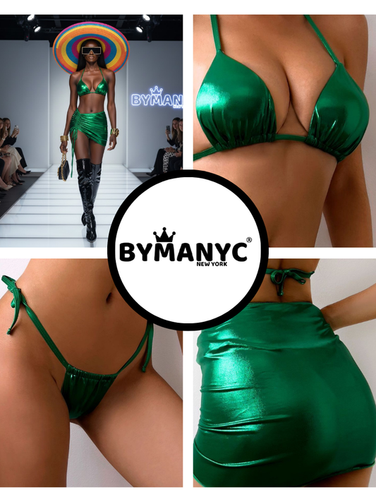 Viridia Shine Metallic Triangle Bikini – Green