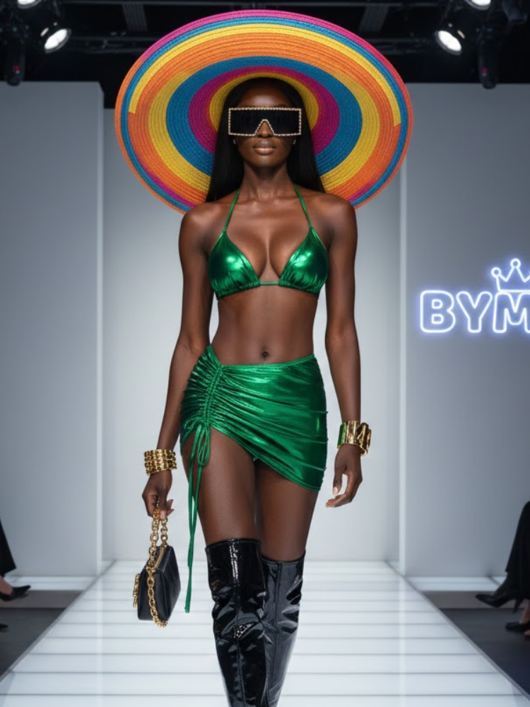 Viridia Shine Metallic Triangle Bikini – Green