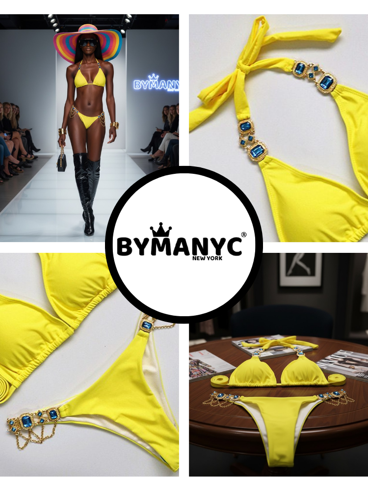 Liora Gleam Jeweled Triangle Bikini – Yellow