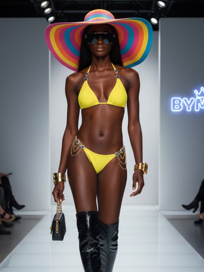Liora Gleam Jeweled Triangle Bikini – Yellow