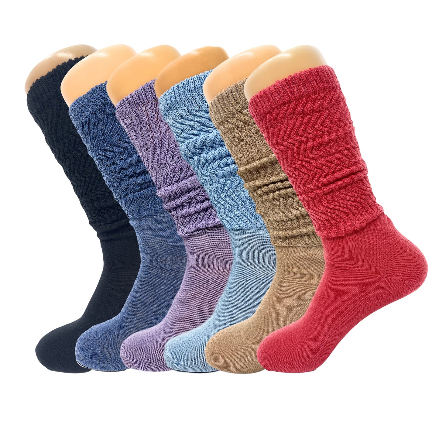 6 Pairs Colorful Slouchy Scrunch Knee Socks for Women Slouch Socks Shoe Size 5 to 10 - Ansley Effect