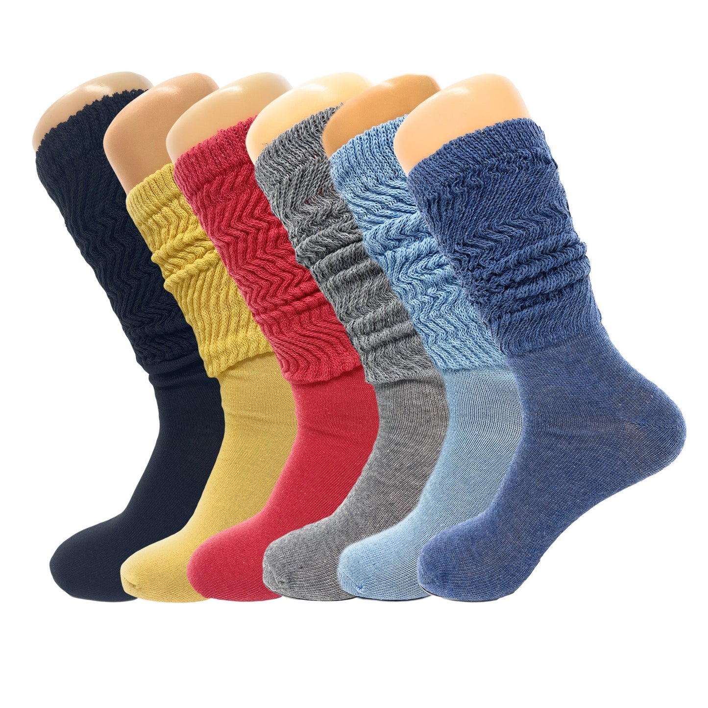 6 Pairs Colorful Slouchy Scrunch Knee Socks for Women Slouch Socks Shoe Size 5 to 10 - Ansley Effect