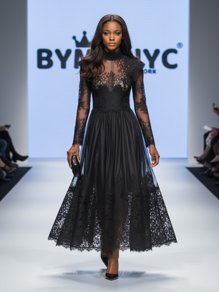 Black Midi Party Dress PARK SLOPE: Prêt-à-Porter Line BYMANYC ® New York-0