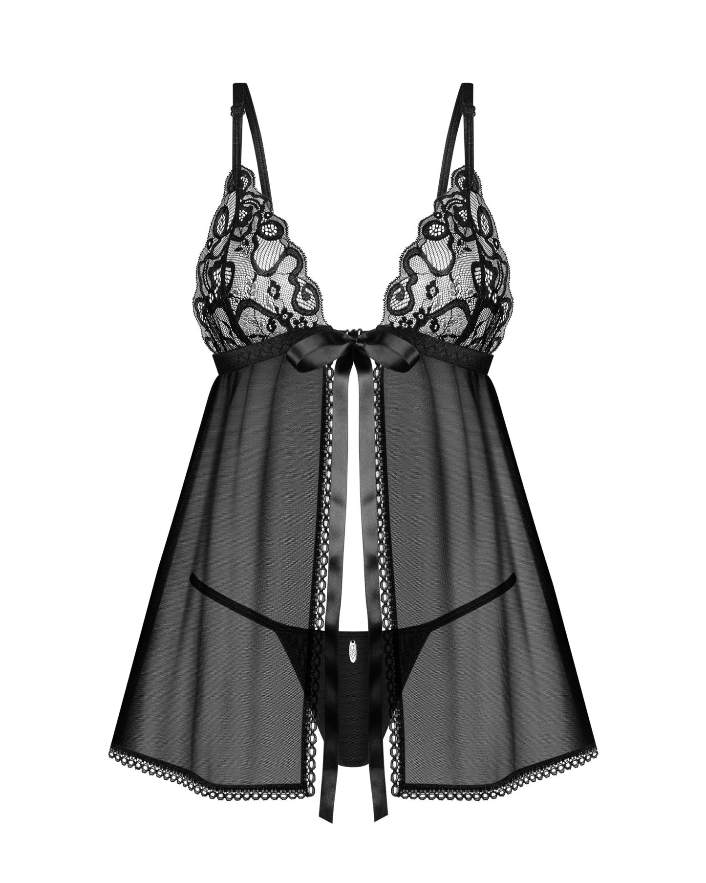 Obsessive Blomentis Black Sheer Mesh Babydoll Set