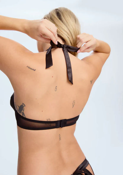 Satin & Sheer Open Cup Bra Blush Tempt Black-1