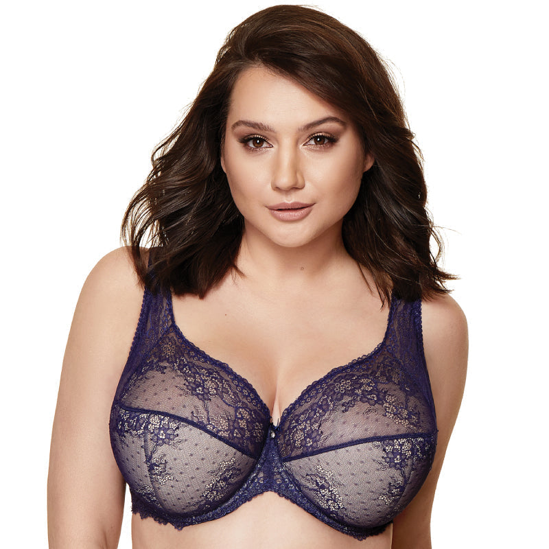 Gorteks Scarlet Navy Blue Semi Sheer Half Padded Bra