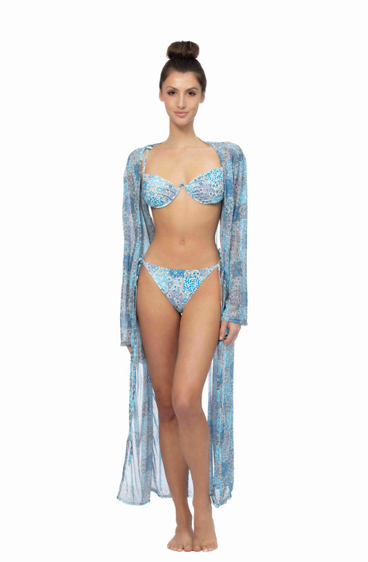 PATCHWORK PRINT MESH LONG COVER UP