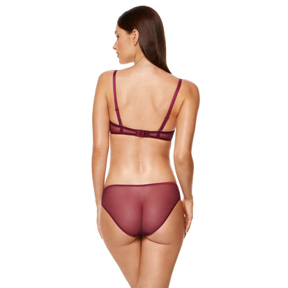Gorteks Coco Burgundy Sheer Mid Rise Bikini Panty