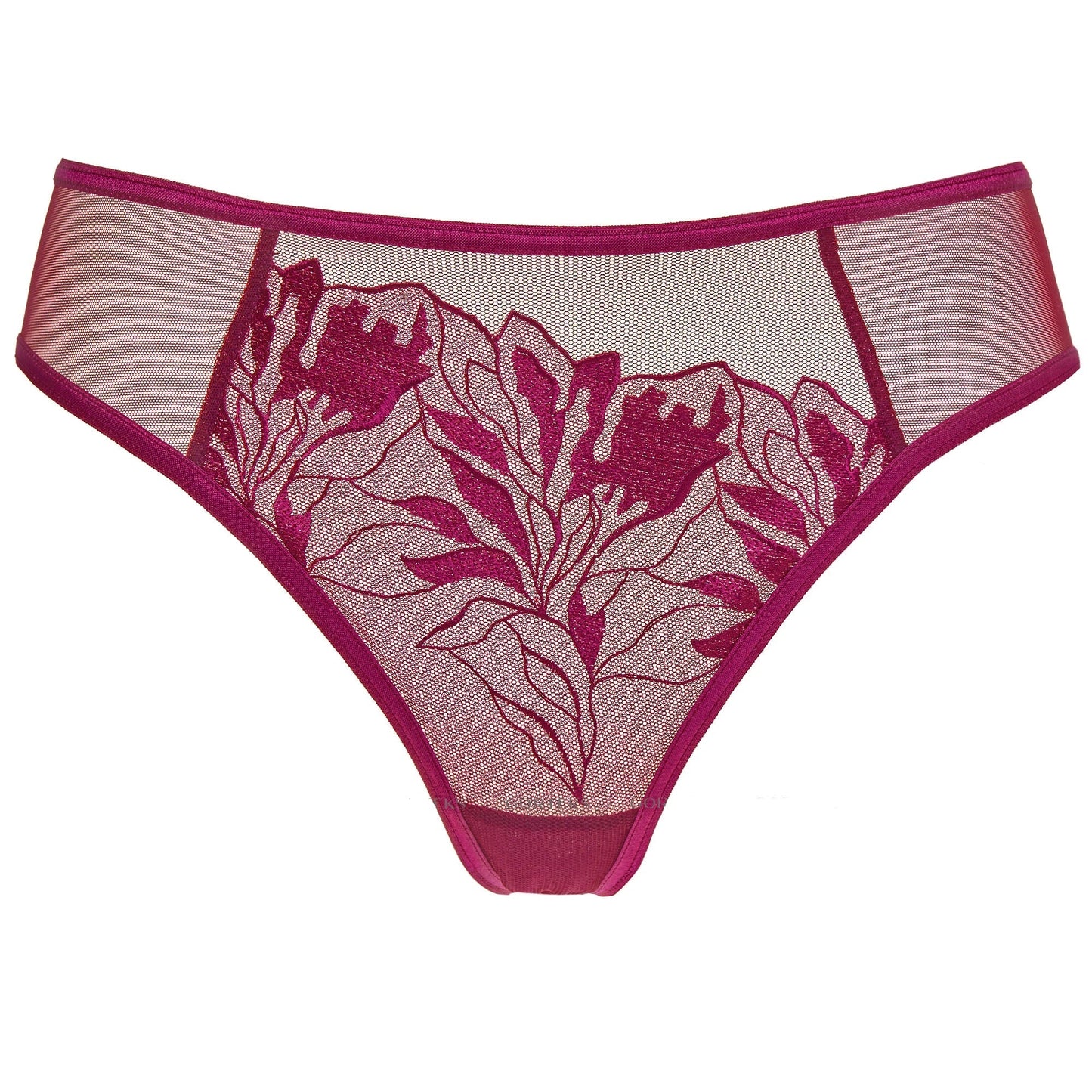 Gorteks Coco Burgundy Sheer Mid Rise Bikini Panty