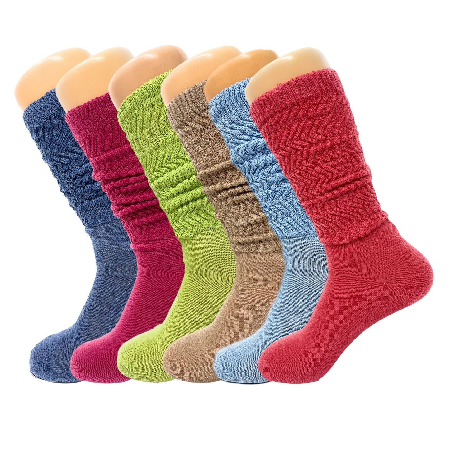 6 Pairs Colorful Slouchy Scrunch Knee Socks for Women Slouch Socks Shoe Size 5 to 10 - Ansley Effect
