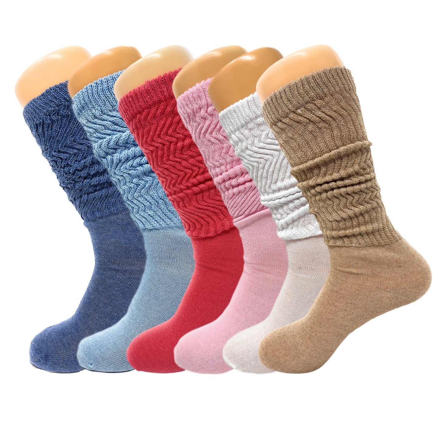 6 Pairs Colorful Slouchy Scrunch Knee Socks for Women Slouch Socks Shoe Size 5 to 10 - Ansley Effect