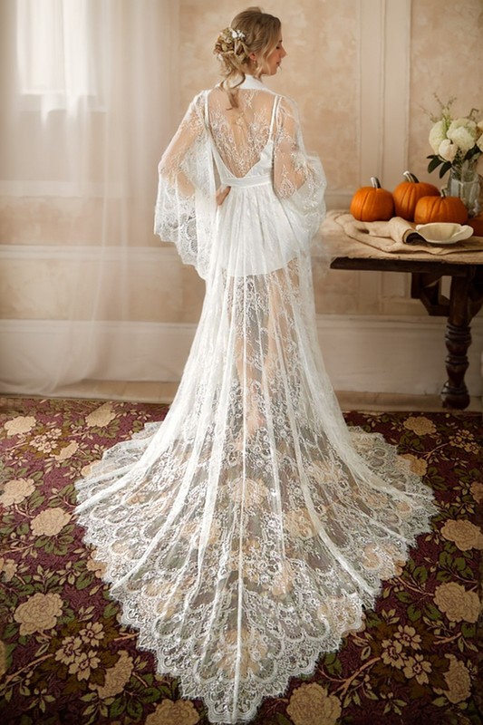 Elise Train Floral Lace Robe with Optional Nightgown