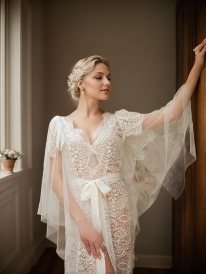 Evangeline Trail Floral-Lace Bridal Robe