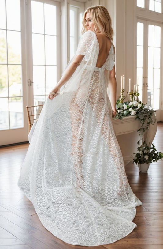 Evangeline Trail Floral-Lace Bridal Robe
