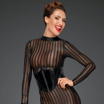 Sexy Latex Front Zip Open Cup Corset Noir Handmade Decadence - Ansley Effect