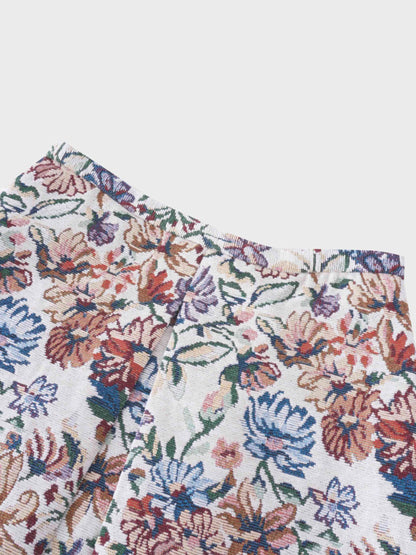 Brocade Midi Skirt-Cream Floral by SOLEI