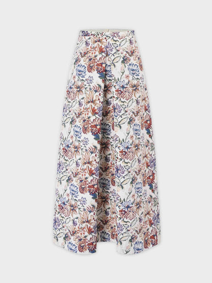 Brocade Midi Skirt-Cream Floral by SOLEI