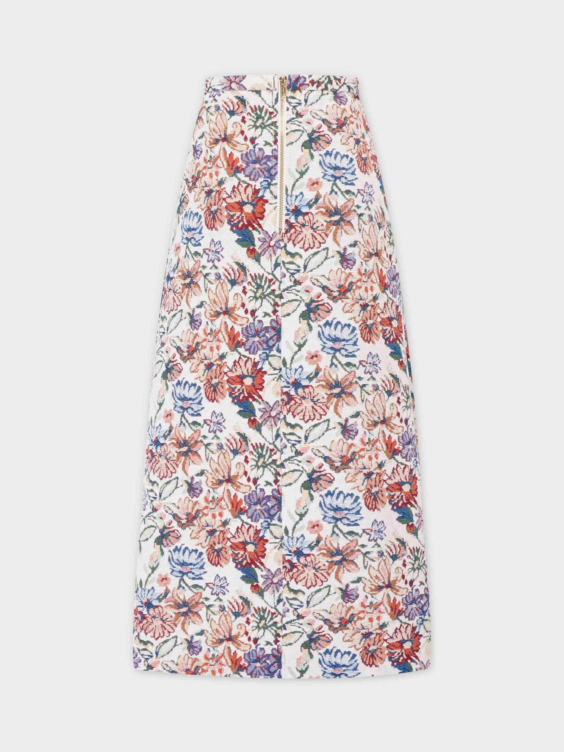 Brocade Midi Skirt-Cream Floral-2
