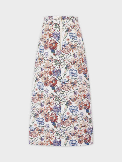 Brocade Midi Skirt-Cream Floral by SOLEI