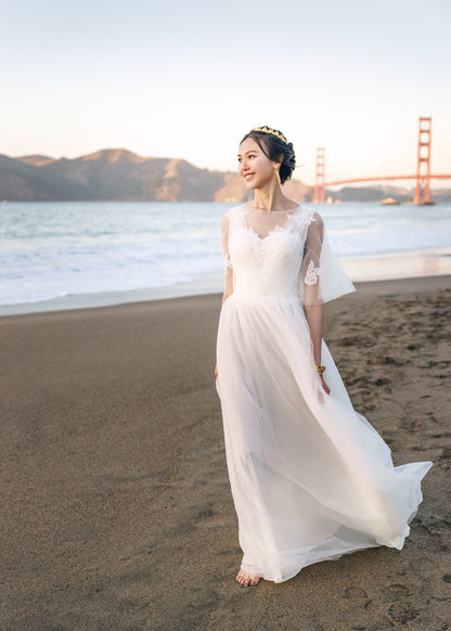 Meadow Vow Lace-Applique Tulle Bridal Dress