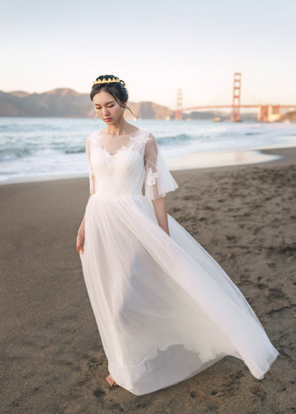 Meadow Vow Lace-Applique Tulle Bridal Dress